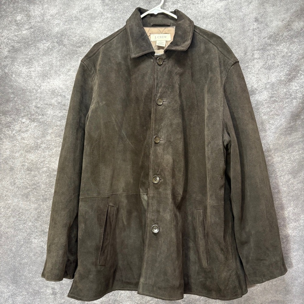Vintage J Crew Suede Leather Chore Jacket Mens Size L Dark Brown Quilted Lining